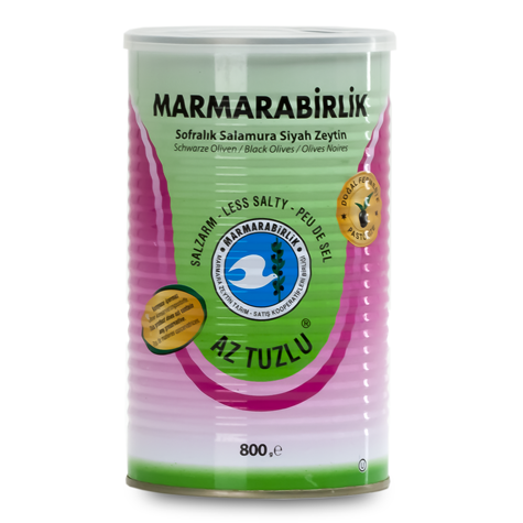 MARMARABIRLIK Black Olives Low Salt Can 6/800g