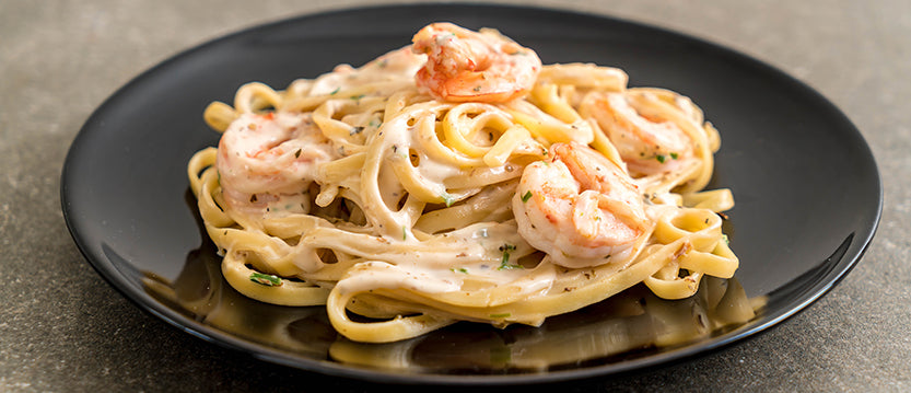 Pasta with shrimp and gorgonzola