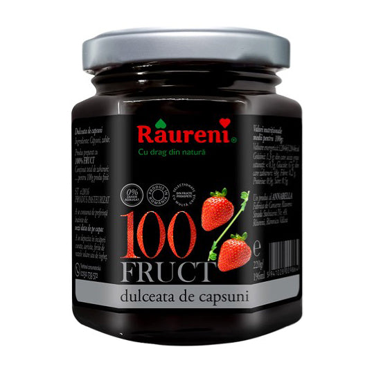 RAURENI Dulceata de Capsuni [Strawberry Preserve] 100% Fruit Sugar Free 12/230g