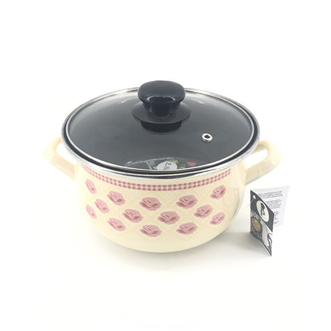 Enamel Cookware w/Lid 2.8L/18cm EA-1344-18 Cream Rose